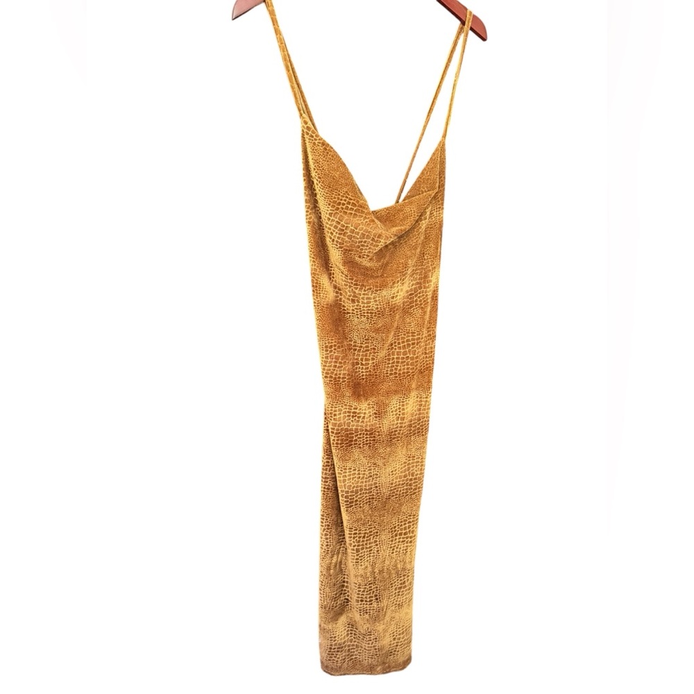 COLLUSION snake skin gold velvet midi dress